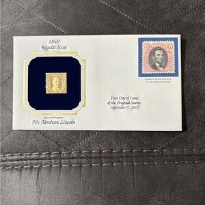 1869 PCS Regular Issue 90¢ Abraham Lincoln FDC 22K‎ Gold Stamp